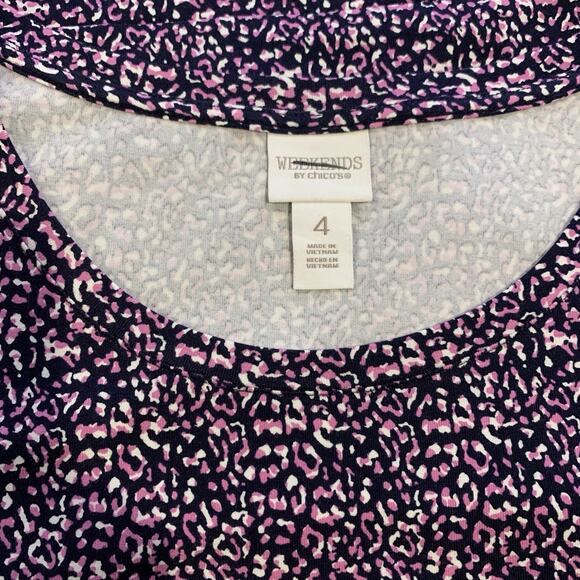 Chico's Top NWT Women's Sz 4 (2x) Speckled Animal Print Scoop Neck Pouting Plum - Picture 3 of 6